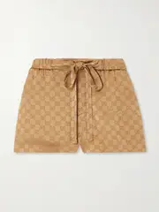 [Gucci] Gucci - Gg Hammered Satin-jacquard Shorts - Brass - IT46 IT 46 Metallic