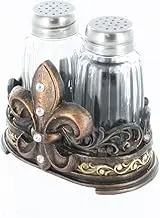 Fleur De Lis Salt & Pepper Shaker Set with Glass Shakers - Tuscan Creole Decor