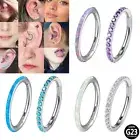 2pc Nose Septum Ring Lip Titanium Clicker Hoop Opal Zircon Ear Piercing Gift Box
