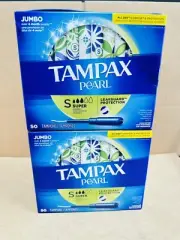 Tampax Pearl Tampons With Leak Guard, Super Absorbency, Unscented, 2 Boxes of 50