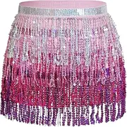 [jerbro] Glitter Women's Skirt Sequin Skirt Belly Dance Costume Mini Skirt Cowgirl Costume Dance Dress Rave Outfit Hip Scarf Costume for Women Girls