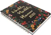 Beavorty 2025 Journal Monthly Calendar Planner Spiral Notebook Cute Weekly to Do List Planner Cute Notebooks Calendar Notebook Planner Book Notebook Floral Small Planner Paper Black