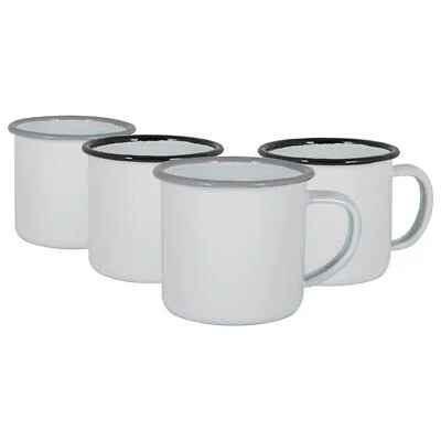 4x White Enamel Espresso Cups Steel Outdoor Camping Coffee Cup 130ml Black/Grey