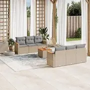 7 Piece Garden Sofa Set with Cushions Beige Poly Rattan Patio Bar Sets