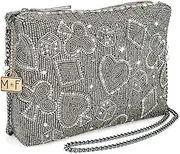 [MARY FRANCES] Well Suited Beaded Clutch Handbag with Playful Card Pattern and Chic Removable Chain Strap, Multicolor, Multicolor