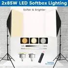 Photography Softbox Lighting Stand Kit Studio 2X85W Dimmable LED Light Soft Box