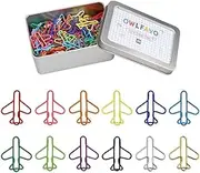 OWLFAVO 120pcs Airplane Shape Paper Clips with Storage Box, 12 Colors, Funny Cute Paperclips Bookmarks Planner Clips for Fun Office Supplies College Gifts Wedding Decoration