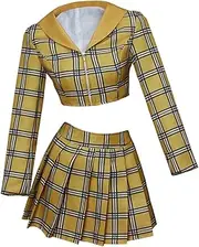 [RoleplayCos] Cher Costume 90s Yellow Plaid Skirt and Blazer Set Clueless Cher Costume Jk School Uniform Outfit