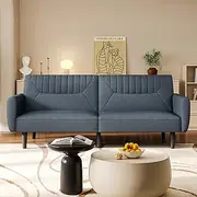 Cozysnooze Convertible Futon Sofa Bed, 75.8″ Loveseat Sofa Couch with Adjustable Backrest, 3 Seater Folding Linen Futon Sleeper for Living Room, Apartment, Office, Bedroom,Vintage Grey