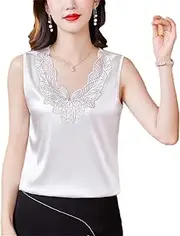 [Generic] Women Spring Summer Diamond Embroidery Vest Shirt Silk Satin Tank Tops Sleeveless Camisole