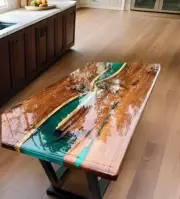 Transparent Epoxy Resin Table - Walnut Wood Dining Table - Modern Wooden Table