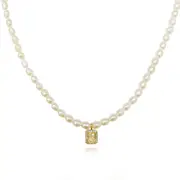 Culturesse Alaire Zircon 51cm Freshwater Pearl Necklace 18K Gold Plate Jewellery