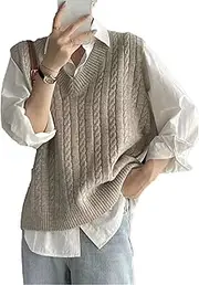 [Generic] Women's Cable Knit Sweater Vest - Layering Essential for a Cozy Look