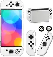 Dockable Case for Nintendo Switch OLED Model 2021, Soft TPU Protective Cover Case for Switch OLED Console and Joy-con Controller with 2 Pcs Thumb Grip, White