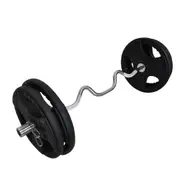 Total 97kg - 120cm Olympic Super Curl Barbell Weight Set - Rubber Coated Plate