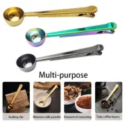 Stainless Steel Ground Coffee Measuring Scoop Spoon With Bag Seal Clip 2 in 1 Ḵ