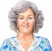 REEWES Grey Old Lady Wig for Elderly Women Costume Short Curly Silver Granny Womens Wig Gray 100th Day of School Grandma Wigs and Glasses, Necklace,Earrings,Bracelets Set