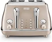 [De'Longhi] Icona Metallics CTOT4003.​BG, 4 Slot Toaster with Reheat, Bagel, Cancel, and Defrost Functions, 6 Browning Levels, 1800 W, Pull Crumbs Tray, Stainless Steel, Beige
