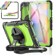 Samsung Galaxy Tab S6 Lite Case 10.4" [with Tempered Glass Screen Protector] 2022/2020 (SM-P610/P615/P613/P619),BASE MALL Heavy Duty Shockproof Case, Rotating Kickstand, Shoulder & Hand Strap (Green)