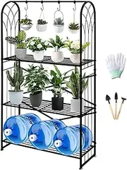 3 Tier 13 Pots Tall Plant Stand, Adjustable Tier Height Black Metal Plant Shelf Indoor Outdoor Hanging Plant Rack, Heavy Duty Flower Pot Holder for Patio Balcony Garden Home Decors