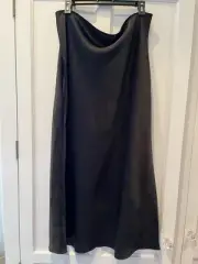 ASOS Design Bias Cut Satin Midi Skirt in Black Elastic Waist - Size: 14 NWT