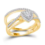 14k Yellow Gold Heart Diamond Bridal Wedding Ring Set 7/8 Cttw (Certified)