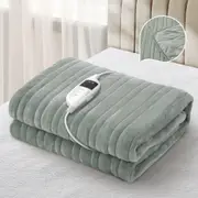 Bedra Electric Blanket Washable Throw Rug Heated Blanket Coral Fleece Light Green