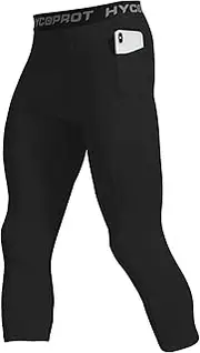 [HYCOPROT] Men's 3/4 Leggings Compression Trousers Sports Leggings Breathable Tight Trousers for Basketball, Black, XL