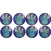 2PK 4pc LVD 10x10cm Tempered Glass Xmas Angels Coasters Kitchen Decor - Blue