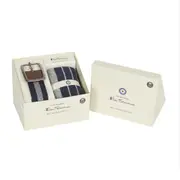 3pc Ben Sherman Men's Casual Fashion Waist Belt & Socks Gift Set Navy/Grey