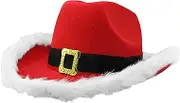 Christmas Cowboy Hat Xmas Cowgirl Hat Women Men Stylish Santa Hat Santa Claus Western Hat for Prom Dressing up Masquerade