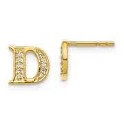 Solid 14k Yellow Gold Simulated CZ Initial D Earrings