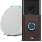 Ring Battery Video Doorbell (Venetian Bronze) and Echo Pop (Glacier White)