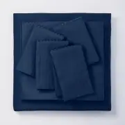 Threshold 400TC Cotton Sateen 6PC Sheet Set Bed-Making Labels, Indigo, Full
