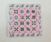 Dollhouse Blanket or Rug Carpet Pink White Green Woven Fabric 1:12 Scale Mini