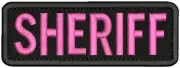 SHERIFF EMBROIDERY PATCH 2X6 HOOK ON BACK PINK ON BLACK