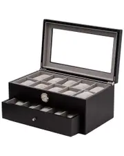 Bey-Berk Black Wood 20-Watch Storage Case