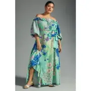 NWT ANTHROPOLOGIE BY OOPS-COOL OFF SHOULDER MAXI DRESS FLORAL PRINT L