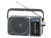 Sansai AM FM Silver Portable Radio Speaker Earphone Plug Jackon AC Power DC