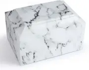 White Marble Cremation Urn, Memorial Urn Vault for Human Ashes, Adult Sized Urn