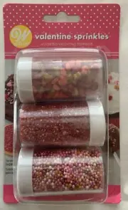 3 pack Wilton Valentine Day Sprinkle Set Red Pink Gold Hearts Nonpareils Sugar