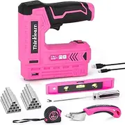 Electric Staple Gun, 2 in 1 Pink Cordless Stapler Nail Gun Set with 2500pcs Staples Nails, 4V Power Tacker for Upholstery, Wood, Carpentry, Crafts, DIY, Brad Nailer Kit with USB Charger