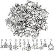 [FINGERINSPIRE] 48 Pcs Alloy Christmas Charm with Lobster Claw Clasps 12 Style Antique Silver Christmas Trees Snowflakes Stockings Elk Santa Claus Christmas Pendant Decoration for Jewelry Keychain DIY,