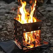 BDZBREN Portable Camping Stove & Grill Combo - Foldable, Twig-Burning, Wood Fire Pit for Campfire (Medium) (M)