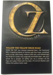 OZ FRACTIONAL IPA 4X6 inch Beer COASTER, Mat Card, DuClaw, Maryland APRIL 2013