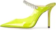 [keleimusi] Women's Elegant Rhinestone Strap Pointed Toe Heeled Sandals Wedding Slide Mules