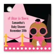 A Star is Born Pink African American - 20 Personalized Baby Shower Favor Tags