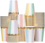 Disposable Paper Coffee Cups, Bulk 100 Pack, Pastel Stripes, Leak-Resistant, ...