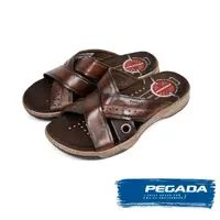 在飛比找momo購物網優惠-【PEGADA】真皮交叉舒適拖鞋 棕色(132218-BR)