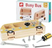 RVEFOT Montessori Toy Screwdriver Set Kids Wooden Screwdriver Board Toys Fun Busy Screwdriver Bus Toy Learning Basic Skills Tool Set Educational Sensory Toy for Toddlers Boys Girls Gift